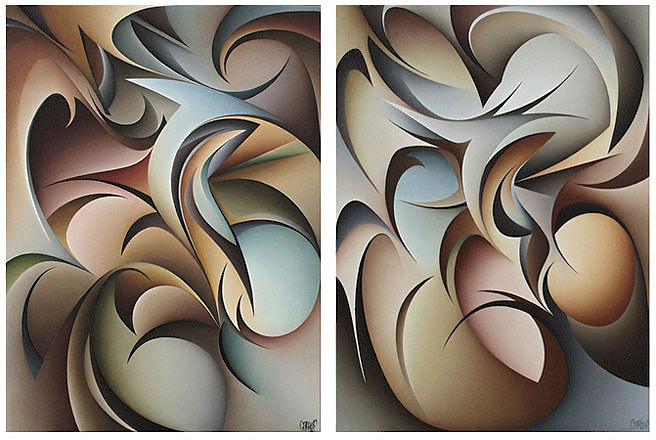 Carl Foster nz abstract artist, diptych, oil on canvas